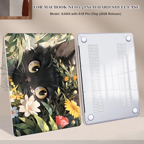 Compatible with MacBook Neo 13 inch Case 2026 Release Model A3404 Cover, Ultra-Thin Pattern Plastic Hard Shell Case Keyboard Cover Screen Protector Dust Plug, Purple Cute Black Cat - color: Cute Black Cat