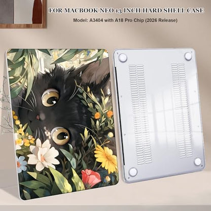 Compatible with MacBook Neo 13 inch Case 2026 Release Model A3404 Cover, Ultra-Thin Pattern Plastic Hard Shell Case Keyboard Cover Screen Protector Dust Plug, Purple Cute Black Cat - color: Cute Black Cat