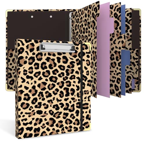 3 Ring Binder 1 Inch Round Ring Binder with 6 Tab Dividers，2 Interior Pockets，Cute Binder Clipboard with Storage, for School Office, Portfolio(Cheetah Spots) - color: Cheetah Spots, size: 1" Binder with Dividers