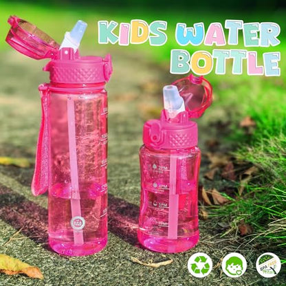 OLDLEY 17oz Kids Water Bottle, Tritan BPA-Free, Leakproof Flip Straw Lid, Motivational Time Marker, Carry Strap, Reusable Clear Water Bottle for Boys & Girls,Eggplant - color: Eggplant, style: 17 Ounces