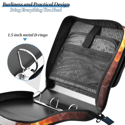 Water Fire Soccer Zipper Binder Bag 3 Ring Binder with Shoulder Strap Zip Up 500 Sheets Capacity Multi Pockets for School Office Supplies - color: Multi2664, size: Fit 500 Sheets