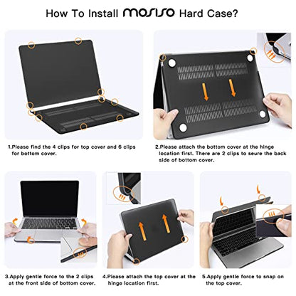 MOSISO Compatible with MacBook Air 13 inch Case 2026-2022 M5 A3449 M4 A3240 M3 A3113 M2 A2681, Leopard Grain Hard Shell&Bag&Keyboard Cover&Webcam Cover&Screen Film for MacBook Air 13.6 inch,Black