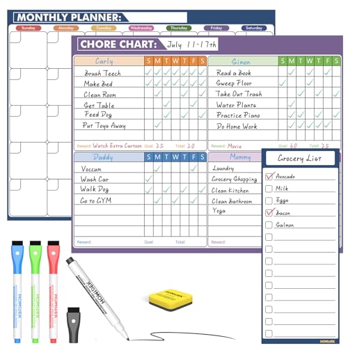 Magnetic Fridge Calendar Magnet, Dry Erase Whiteboard Calendar and Family Chore Chart for Adults with Magnetic List, Dry Erase Markers and Eraser - 14 x 11 Inches - size: 11"W x 14"H, style: Monthly Planner + Chore Chart
