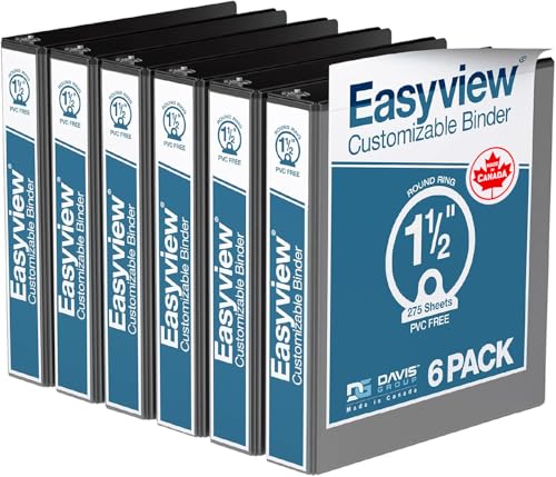Easyview Premium 3-Ring Binders with Clear-View Covers and Round Rings, Binders for School or Office, 1.5 Inch, Pack of 6, Black - color: Black, size: 1.5 Inch, style: Pack of 6