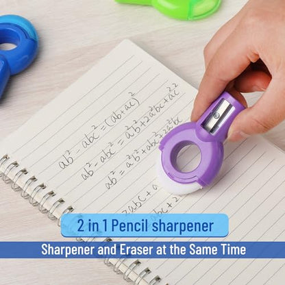 Mr. Pen- Manual Pencil Sharpener & Eraser, 6 Pack, 2-in-1 Manual Sharpeners | Multicolored Sharpener with Eraser Fun Stationery Back to School Supplies, Classroom Rewards, Birthday Party Favors