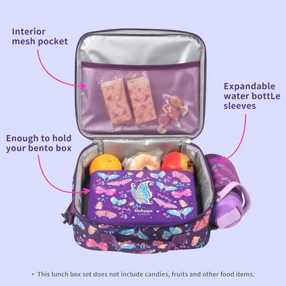 rockpapa Kids Lunch Box Set with 14oz Insulated Water Bottle & Lunch Bag, Leakproof 5.5 Cups Bento Box for School & Children, BPA-Free, Microwave Safe for Boys Girls (Purple Butterfly) - color: Purple Butterfly
