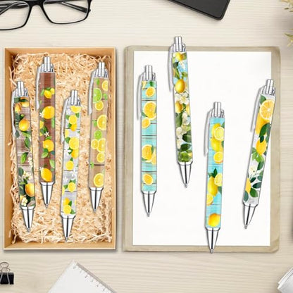 Idealmuzik Lemon Pens Set – Fun Citrus-Themed Pens for Girls, Students, and Stationery Lovers – Smooth Writing Ballpoint Pens for School, Journaling, or Gifts – Bright and Cheery Design, 8 Pack - style: Lemon