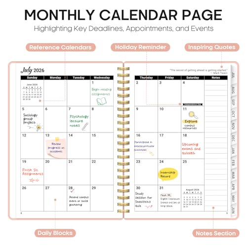 Planner 2026-2027, 6.3" x 8.5" Weekly and Monthly Academic Year Planner Calendar, July 2026 - June 2027, Hardcover Large School Planning Agenda With Tabs, Perfect for School & Office Supplies, A5, Pink - color: C-Pink, size: A5(6.3"x8.5")