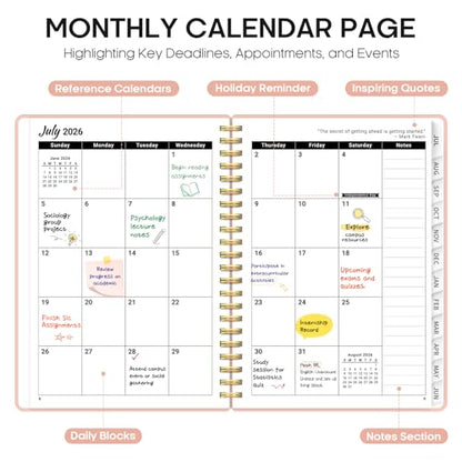 Planner 2026-2027, 6.3" x 8.5" Weekly and Monthly Academic Year Planner Calendar, July 2026 - June 2027, Hardcover Large School Planning Agenda With Tabs, Perfect for School & Office Supplies, A5, Pink - color: C-Pink, size: A5(6.3"x8.5")