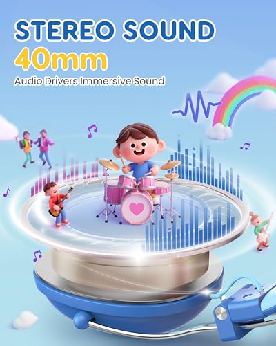 awatrue Kids Headphones, 74/85dB Safe Volume Limit, Stereo Sound, Wired On-Ear Headphones for Kids Boys Girls, 3.5mm Jack for Tablet, iPad, Kindle, YOTO Player, Airplane Travel, Blue - color: Blue
