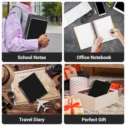 EUSOAR Black Spiral Notebook, 1 Pack A5 7.3" x 8.1" 3 Subject Notebook Journal, College Ruled Hardcover Cute Notebook 240 Pages 90gsm Thick Paper with Pocket for Work Office School Supplie - color: Black, style: A5 Lined