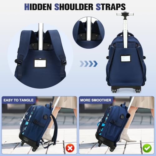 ACESAK Rolling Backpack for Boys, Kids Backpack with Wheels Portable with Insulated Lunch Box & Pencil Case, Multi-Pocket Roller Backpack for Preschool Kindergarten Kids Boys Travel(Blue) - color: Blue