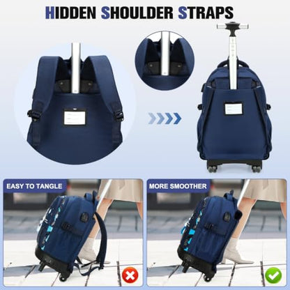 ACESAK Rolling Backpack for Boys, Kids Backpack with Wheels Portable with Insulated Lunch Box & Pencil Case, Multi-Pocket Roller Backpack for Preschool Kindergarten Kids Boys Travel(Blue) - color: Blue