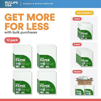 Graph Paper Loose Leaf Paper Quad Ruled Notebook Paper Quad Ruled 4” x 4” Square Lined Writing Filler Paper 10.5” x 8” 1800 Sheets 150 Sheets Per Pack 60 gsm (12 Pack) - size: 12 Pack