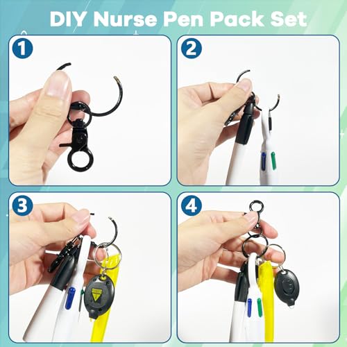 5 Pcs Nurse Accessories Pen Set, Nursing Essentials Include Badge Keychain Clip, Mini Highlighter, Permanent Marker, Ballpoint Pen and LED Keychain Flashlight, Black - color: Black