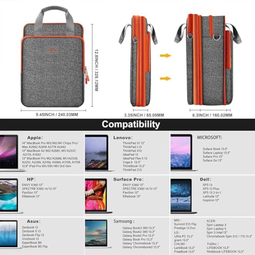 ZINZ Laptop Case 12.9 13 Shoulder Bag, Expandable Handbag with Valuables Compartment Compatible with MacBook Air/Pro/Neo 13" M5/M4/M3/M2/M1, iPad 12.9/13/11, Water-Resistant & Shockproof,L01G05 - color: L01g05, size: 13"
