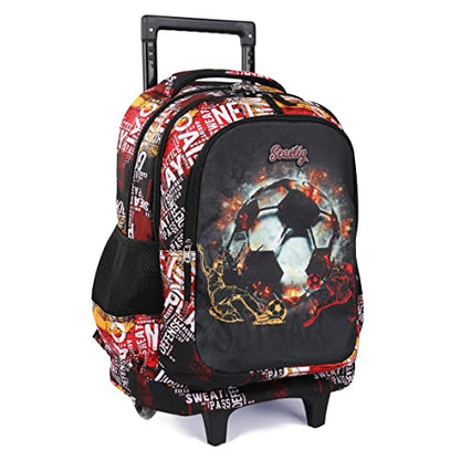 seastig Rolling Backpack for Girls and Boys Wheeled Backpack for Kids 18 inch Double Handle Backpack with Wheels Children Luggage Bag - color: Football Black