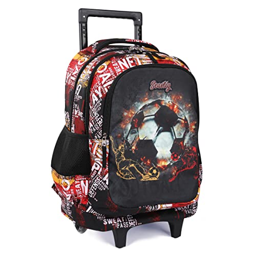 seastig Rolling Backpack for Girls and Boys Wheeled Backpack for Kids 18 inch Double Handle Backpack with Wheels Children Luggage Bag - color: Football Black
