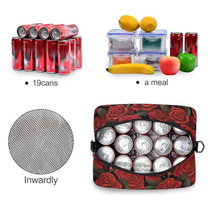 ALAZA Red Rose Black Background Insulated Lunch Bag Women Men Portable Reusable Cooler Lunch Tote Bag for Work Office Picnic College - color: Multi 16