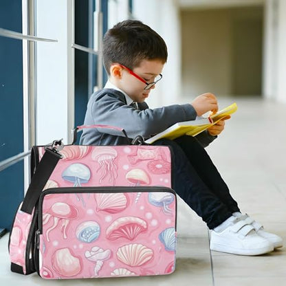 Pink Shells and Jellyfish Zipper Binder 3 Ring 1.5 Inch School Binder Organizer with Shoulder Strap Handle File Folder Pockets Large Capacity Students Girl Boy Men Office Work - color: Pink Shells and Jellyfish