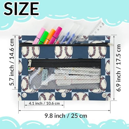 Sports Baseball Pencil Pouch for 3 Ring Binder Balls Pencil Case Bag with Clear Window Zipper Pockets for Kids Girls Boys Students School College Supplies 2 Pack