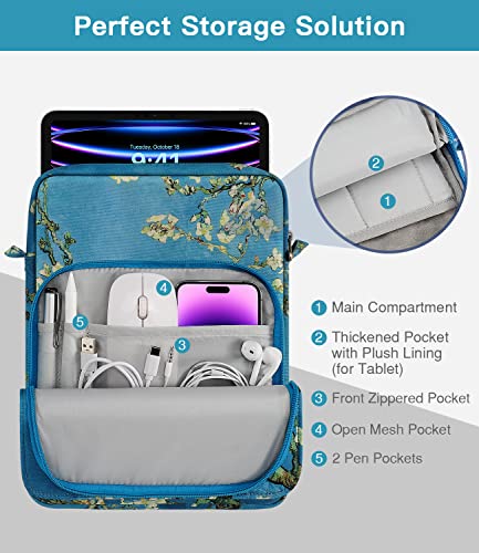 MoKo 13 Inch Tablet Sleeve Bag Carrying Case with Shoulder Strap Handle | Fits iPad Pro 13-inch M5, iPad Air 13-inch M4/M3, iPad Pro 12.9 M2/M1 and Tab S8+/S9+ 12.4, Apricot Flower - color: Apricot Flower, size: 12.9 inch