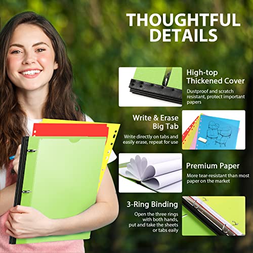 WOT I 1-Pack Telescoping 3 Ring Binder Notebook - Customizable Cover, 5 Dividers & Pocket Folder in One Slim Organizer (60 Sheets Included), Green - color: Green, size: 1 Pack