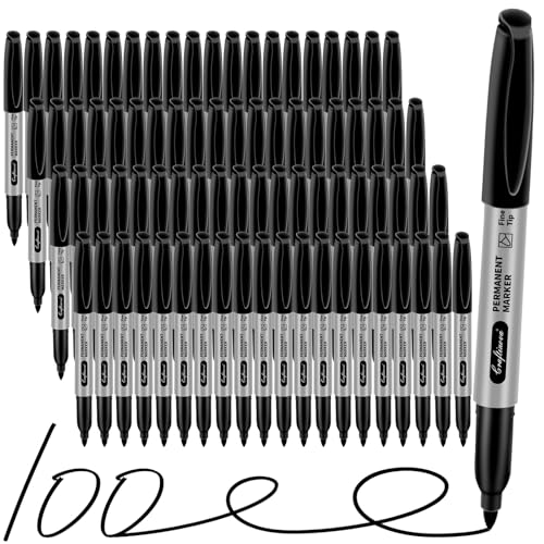 Black Permanent Markers Bulk Fine Point, Fine Tip Markers Set, Quick Drying and Fade Resistant, Works on Wood, Plastic, Paper, Metal for Classroom, Office, Home, 100 Count - size: 1 Count (Pack of 100)