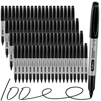 Black Permanent Markers Bulk Fine Point, Fine Tip Markers Set, Quick Drying and Fade Resistant, Works on Wood, Plastic, Paper, Metal for Classroom, Office, Home, 100 Count - size: 1 Count (Pack of 100)