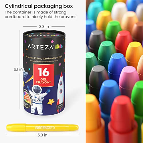 ARTEZA Kids Gel Crayons, 16 Count, Twistable and Washable Jumbo Crayons, School Supplies for Classrooms, Students, and Teachers
