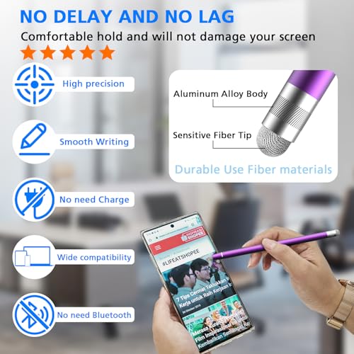 Stylus Pen for Touchscreen, 5 Pack Dual Fiber Stylus, High Sensitivity and Precision, Universal Stylus Pen for Android, Ipad,iPhone, Galaxy Microsoft Surface,Kindle All Capacitive Touch Screens - color: Black/Silver/Blue/Purple/Rose Gold