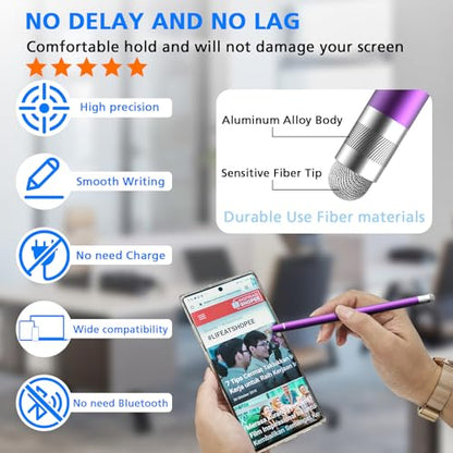 Stylus Pen for Touchscreen, 5 Pack Dual Fiber Stylus, High Sensitivity and Precision, Universal Stylus Pen for Android, Ipad,iPhone, Galaxy Microsoft Surface,Kindle All Capacitive Touch Screens - color: Black/Silver/Blue/Purple/Rose Gold