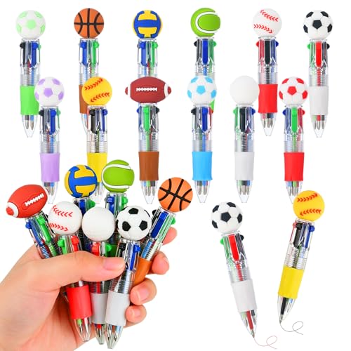 Sports Party Favors Sports Pens Mini Multicolor Pen in One Cute Fun 4-in-1 Pens Bulk Cool Ballpoint Pen for Birthday Gifts Teacher Supplies (Sports, 12) - style: Sports