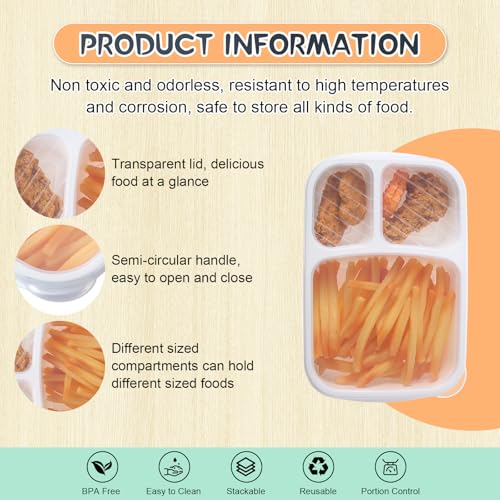 Honeydak 5 Pack Snack Containers 3 Compartment Bento Snack Boxes Divided Meal Prep Containers with Lids Reusable Adults Lunch Food Storage Box for School Work Travel(Black White) - color: Black White