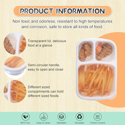 Honeydak 5 Pack Snack Containers 3 Compartment Bento Snack Boxes Divided Meal Prep Containers with Lids Reusable Adults Lunch Food Storage Box for School Work Travel(Black White) - color: Black White