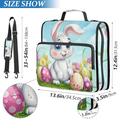 Easter Bunny Zipper Binder 3 Ring 1.5 Inch School Binder Organizer with Shoulder Strap Handle File Folder Pockets Large Capacity Students Girl Boy Men Office Work - color: Easter Bunny