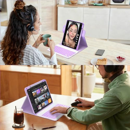 YBING Keyboard Case for iPad 10th Gen 10.9 inch(2022) & 11th Gen(A16, 2025), 7-Color Backlit Detachable Keypad & Rotatable Magnetic Case with Pencil Holder (Purple) - color: Purple