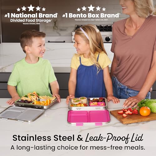 Bentgo Kids Stainless Steel Leak-Resistant Lunch Box - 3-Compartments with Bonus Silicone Container, Durable, Eco-Friendly, Dishwasher Safe, BPA-Free, Ideal for School, Ages 3+ (Silver) - color: Silver