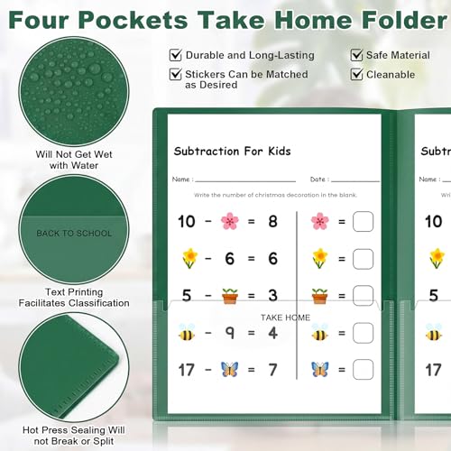 Henoyso 24 Pcs Plastic Folders with Clear Front Pockets Heavy Duty Take Home Back to School Pockets Homework Folders for School Students Parent Teacher Classroom Communication (Dark Green) - color: Dark Green