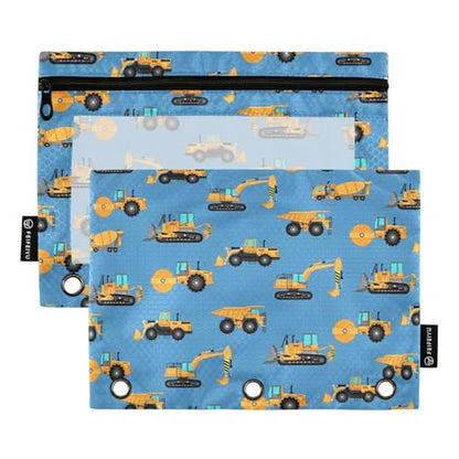 Excavator Concrete Mixer Pencil Pouch for 3 Ring Binder, Binder Pencil Pouches with Clear Window Zipper Pencil Case for Office College Supplies, 2PCS (B0308) - color: B0308