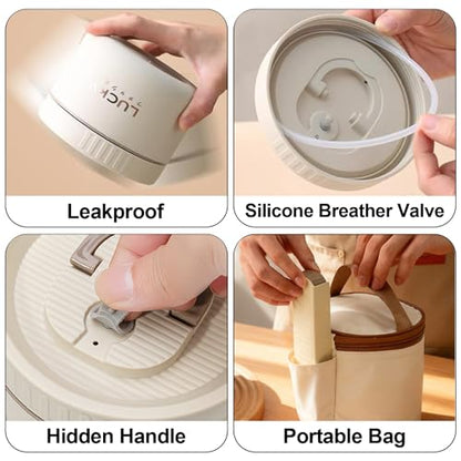 Portable Insulated Lunch Container set, Bento Box Adult Lunch Box Set with Insulated Lunch Bag, 2 Separate Stackable Thermal Food Lunch Container for Adult, Beige - color: 2 Tier-Beige