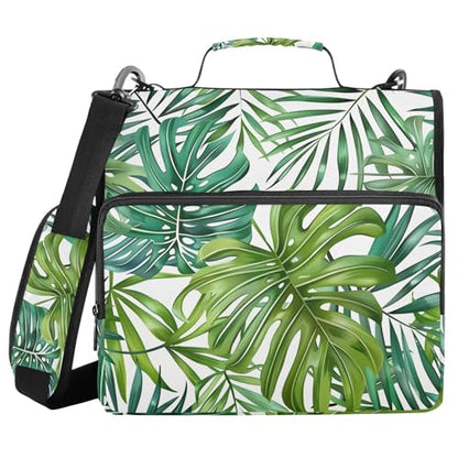 3 Ring Zipper Binder with Shoulder Strap Palm Leaves Tropical Plants Green 2 Inch Zippered Binder Bag 500 Sheet Capacity Multi Pockets for School Supplies - color: Multi15