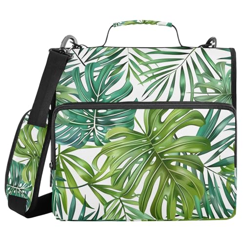 3 Ring Zipper Binder with Shoulder Strap Palm Leaves Tropical Plants Green 2 Inch Zippered Binder Bag 500 Sheet Capacity Multi Pockets for School Supplies - color: Multi15