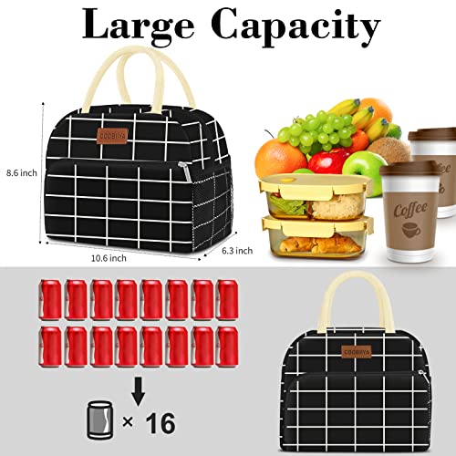 Coobiiya Lunch Bag Women, Lunch Box for Women Adult Men, Small Leakproof Cute Lunch Tote Large Capacity Reusable Insulated Cooler Lunch Container for Work/Office/Picnic/Travel-Black Plaid - color: Black Plaid