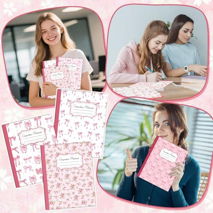 6 Pack Pink Bow Composition Notebooks, Preppy Cute Coquette Notebook,9-3/4 x 7-1/2" Aesthetic College Ruled Journal Back to School Teacher Gifts First Day of School Favors, 110 Pages - color: Pink