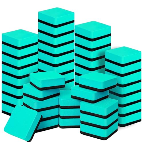 LOCONHA 48 Pack Magnetic Whiteboard Dry Erase Erasers Chalkboard Cleansers | Small Magnetic Erasers, Fine Tip, Low Odor, For Office Classroom Home - color: Green