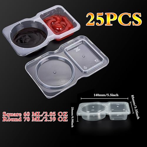 25 Sets Reusable Snack Containers Double Compartment Snackle Box Container with Lids - Leak-Proof BPA-Free Food Storage, Condiments Portion Control Dip Cups for Kids School Lunches, Meal Prep, Takeout - color: 25
