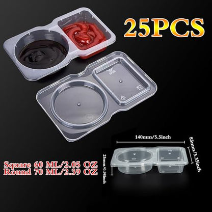 25 Sets Reusable Snack Containers Double Compartment Snackle Box Container with Lids - Leak-Proof BPA-Free Food Storage, Condiments Portion Control Dip Cups for Kids School Lunches, Meal Prep, Takeout - color: 25
