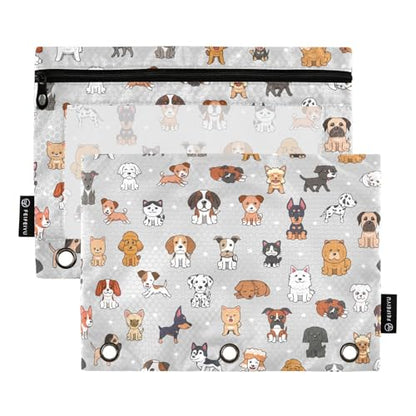 Cute Dog Pencil Pouch for 3 Ring Binder, Binder Pencil Pouches with Clear Window Zipper Pencil Case for Office College Supplies, 2PCS (B0319) - color: B0319