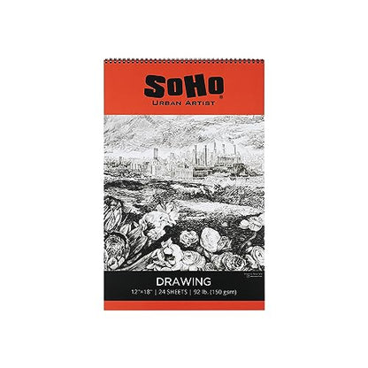SoHo Urban Artist Softcover Drawing Pad - 12"x18" - 92 lbs/150gsm, Mixed Media, 24 Dual-Sided Sheets, Acid-Free, Wire-Bound, Micro-Perforated, Repeated Erasing & Reworking - size: 12"x18"